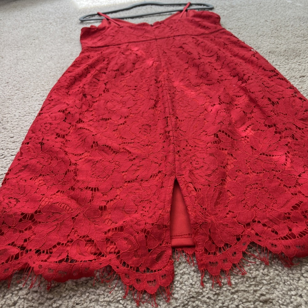 ASTR Red Lace A Line Midi Dress Sleeveless Fit & Flare Large Open Knit Romantic - Picture 11 of 11